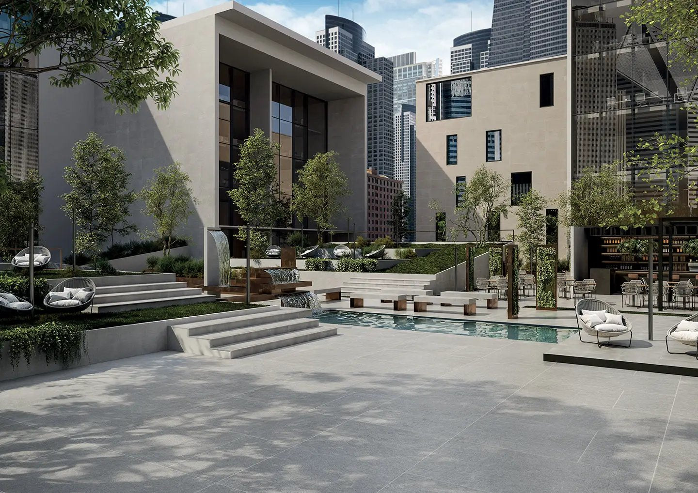 Frontier20 Indiana Grey Select Mix + Limestone Look Porcelain Pavers 24x48 by landmarkceramics
