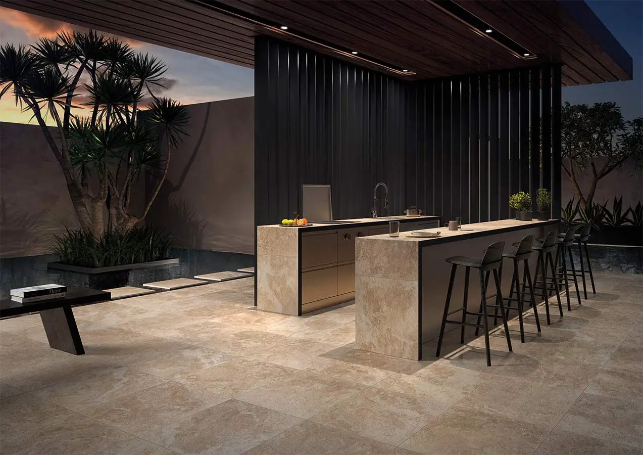 Frontier20 Travertine Cross Cut Cream Look Porcelain Pavers 24x24 by landmarkceramics