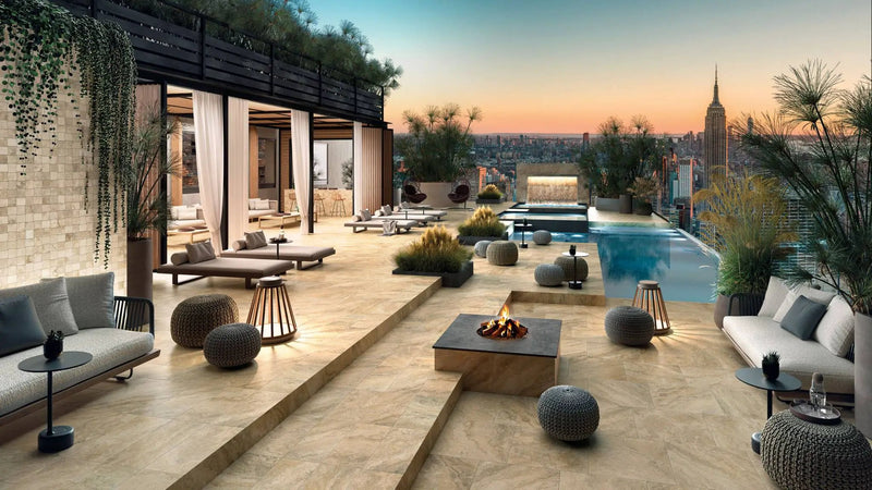 Frontier20 Travertine Cross Cut Philadelphia Look Porcelain Pavers 24x24 by landmarkceramics