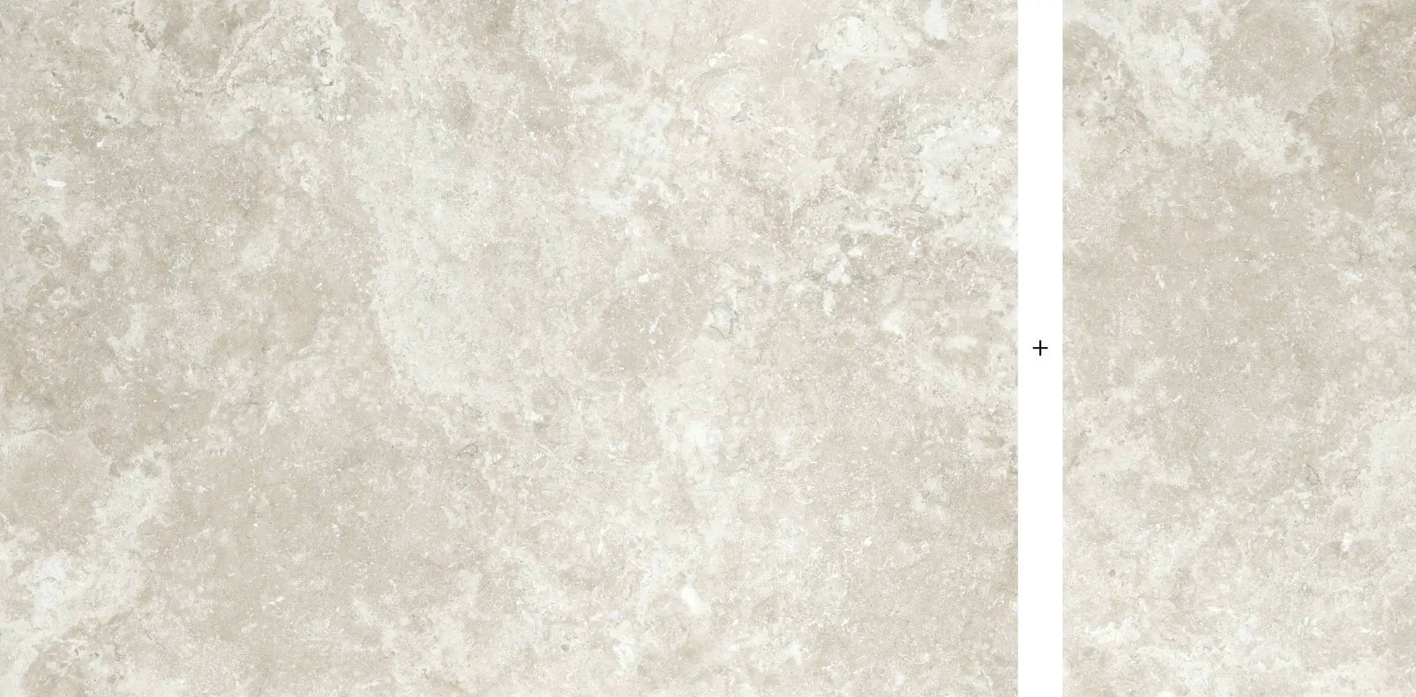 Frontier20 Travertine Cross Cut White Mix + Look Porcelain Pavers 24x48 by landmarkceramics