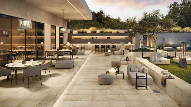 Frontier20 Travertine Select Cross Cut Beige Look Porcelain Pavers 24x24 by landmarkceramics