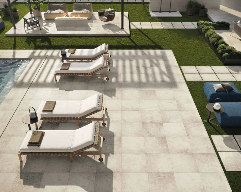 Frontier20 Travertine Select Cross Cut Pearl Look Porcelain Pavers 24x24 by landmarkceramics
