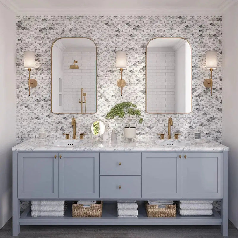White 11x12 Matte Elongated Hexagon Glass Mosaic Tile (10 pack, 8.6 sq ft/case) by Apollo Tile