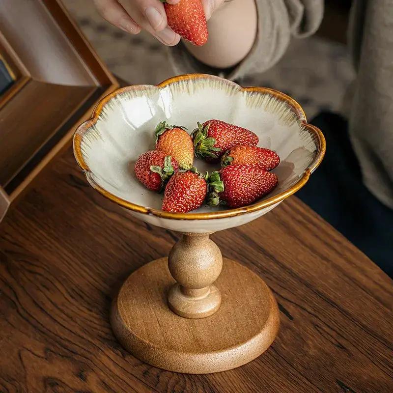 Fruit Bowl - Ceramic Wooden Round by House Of Avana
