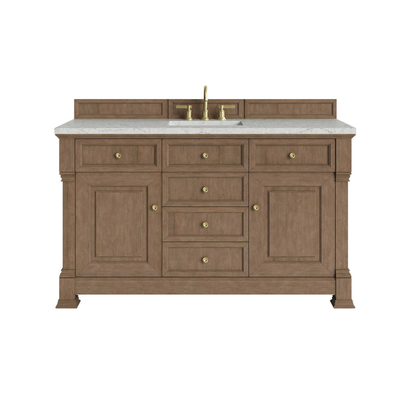 James Martin Brookfield 60" Single Bathroom Vanity, Pecan with Eternal Jasmine Pearl countertop