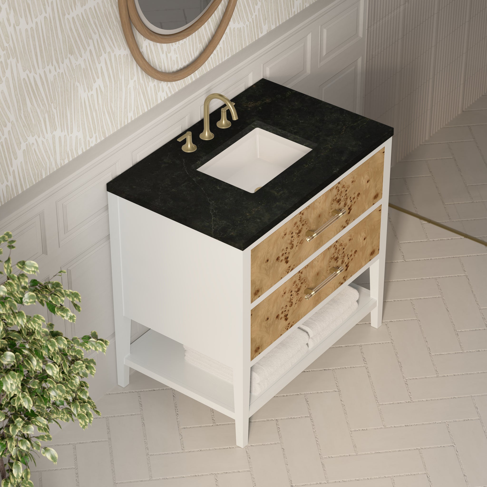 James Martin Olena 36" Single Bathroom Vanity, Polished White and Light Mappa Burl, view 37
