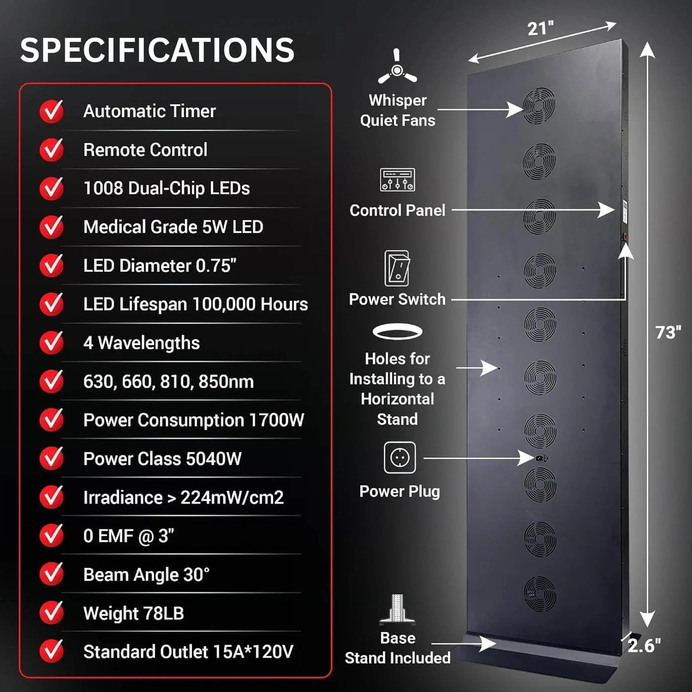 Full-Body Dual-Chip Clinical-Grade Red Light Therapy Panel (SAK63480) by SAKSBY WHOLESALE