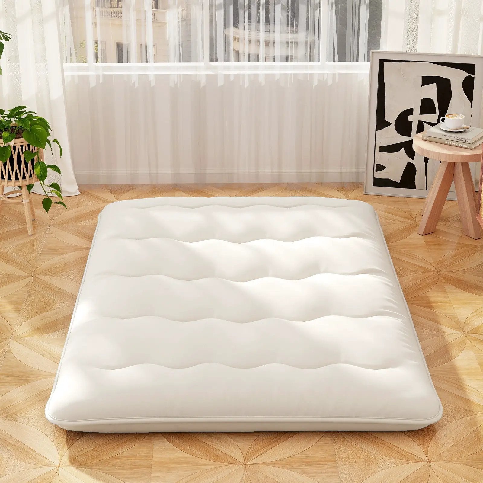 Queen/King/Twin/Full Futon Mattress Floor Sleeping Pad with Washable Cover Beige by DirectDeals
