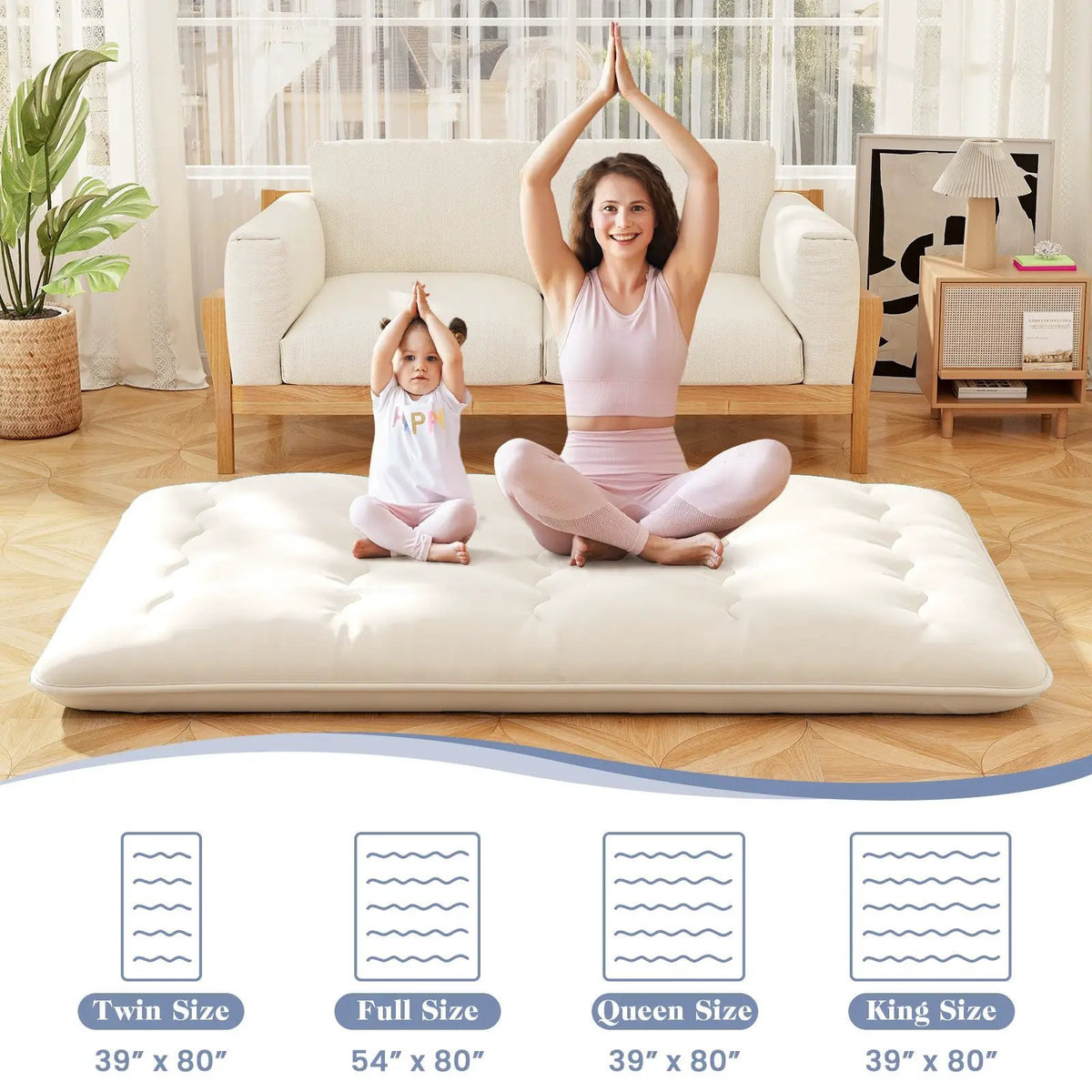 Queen/King/Twin/Full Futon Mattress Floor Sleeping Pad with Washable Cover Beige, photo 5 of 11