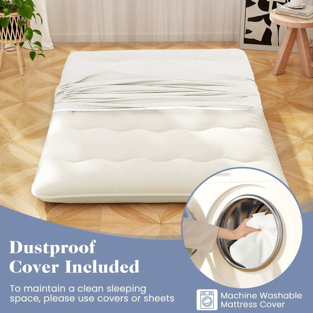 Queen/King/Twin/Full Futon Mattress Floor Sleeping Pad with Washable Cover Beige, photo 6 of 11