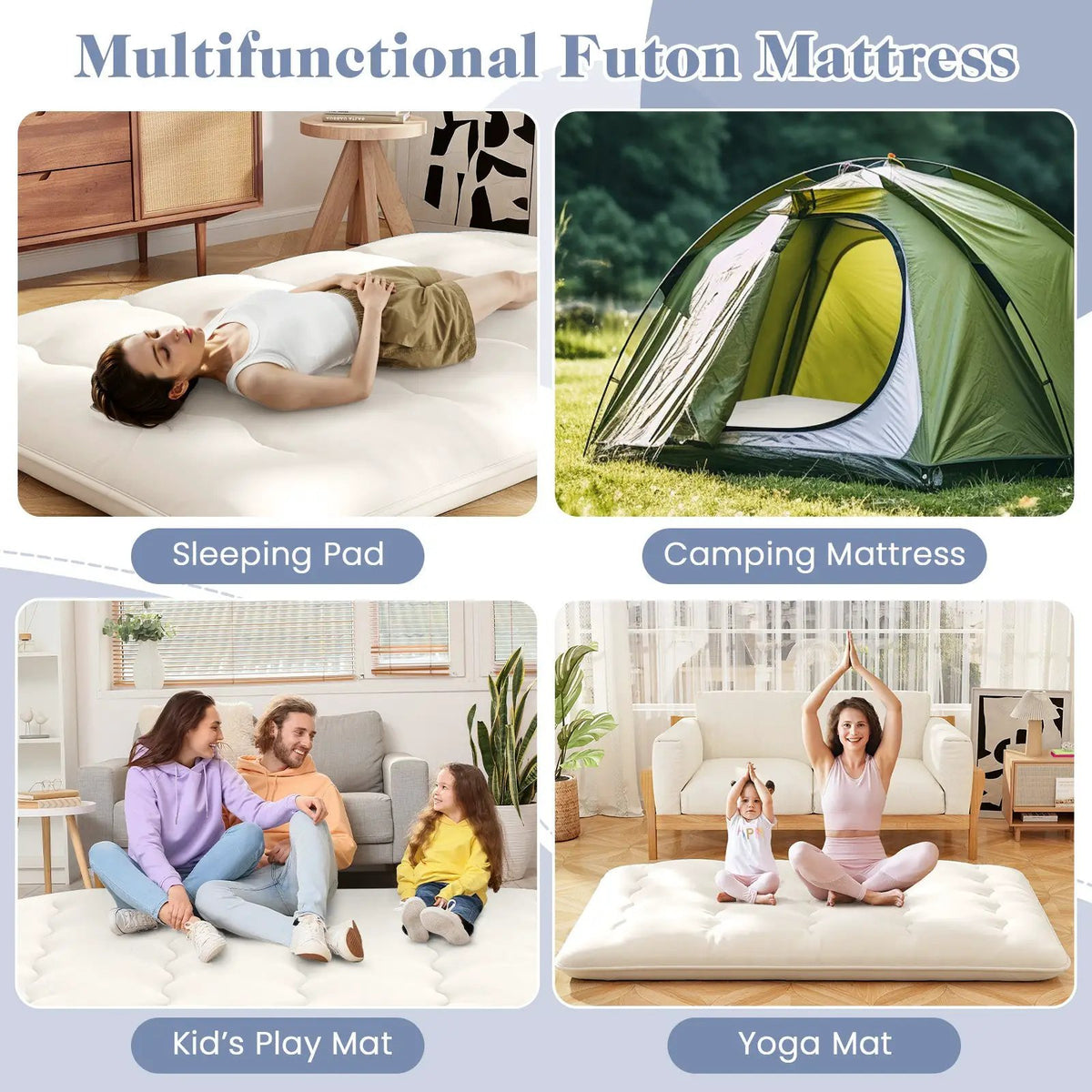 Queen/King/Twin/Full Futon Mattress Floor Sleeping Pad with Washable Cover Beige, photo 8 of 11