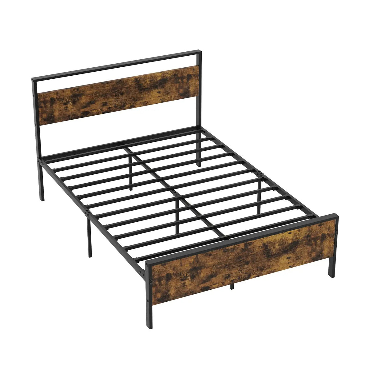 King Metal Bed Frame Industrial Platform Bed with Wooden Headboard, photo 3 of 11