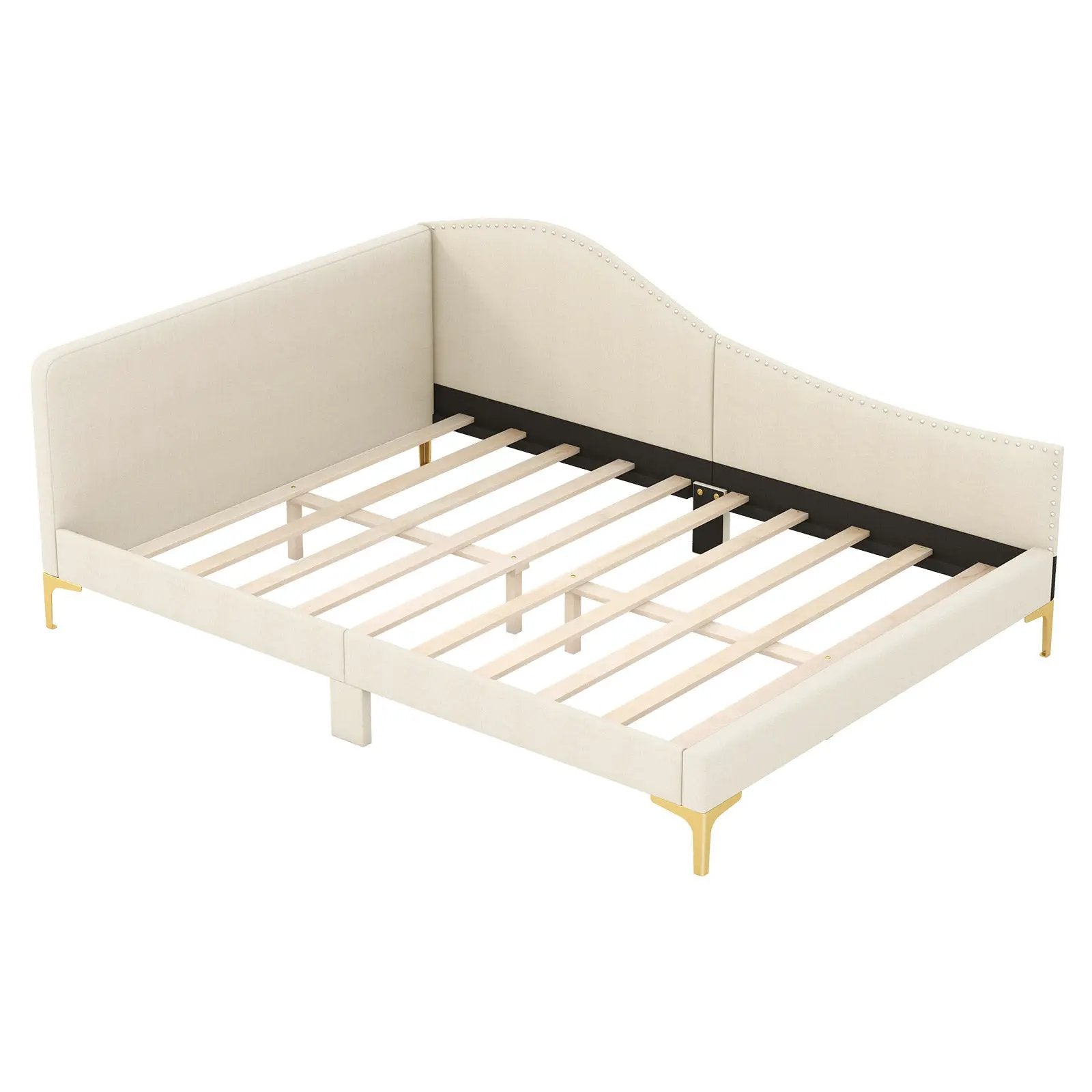 Full/Twin Size Upholstered Daybed with Metal Legs and Wood Slats by DirectDeals