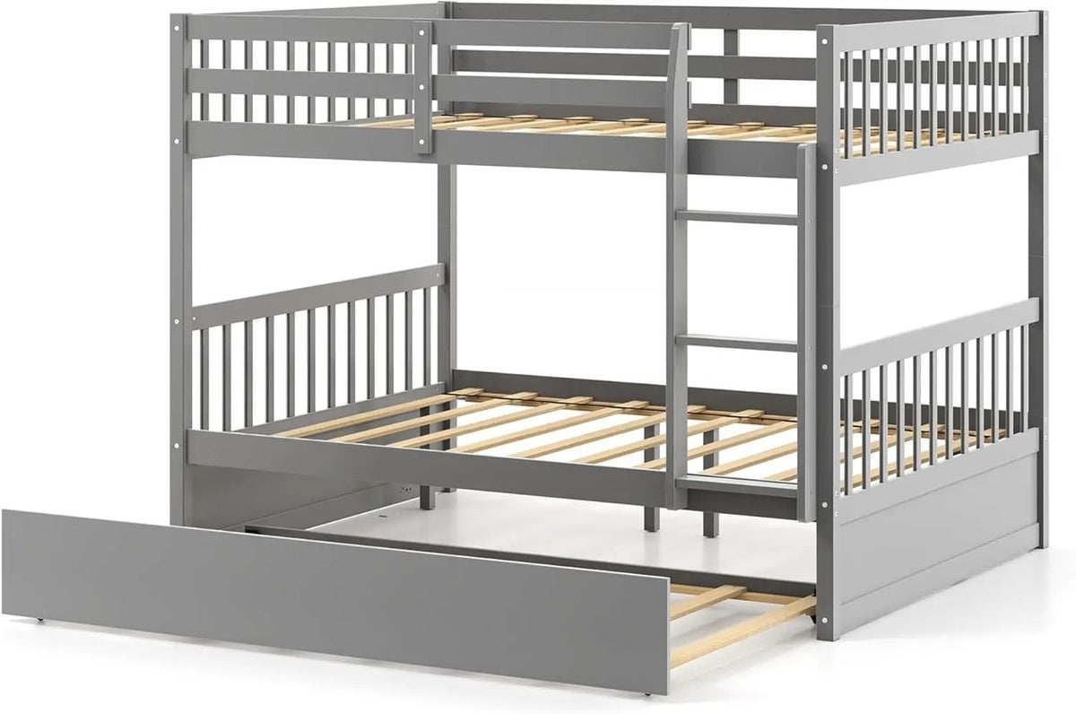 Full over Full Bunk Bed Platform Wood Bed with Ladder, photo 9 of 10