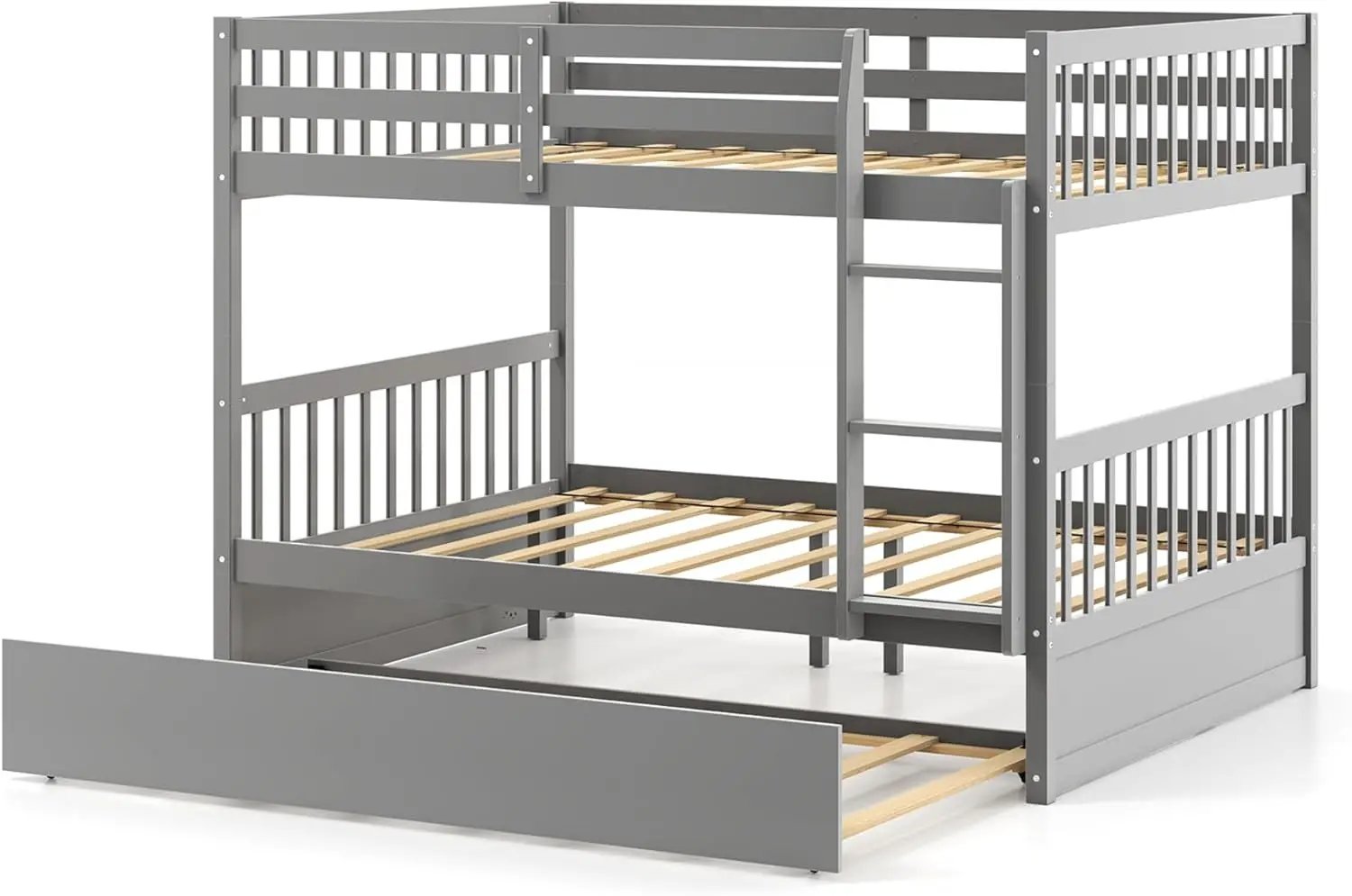 Full over Full Bunk Bed Platform Wood Bed with Ladder by DirectDeals