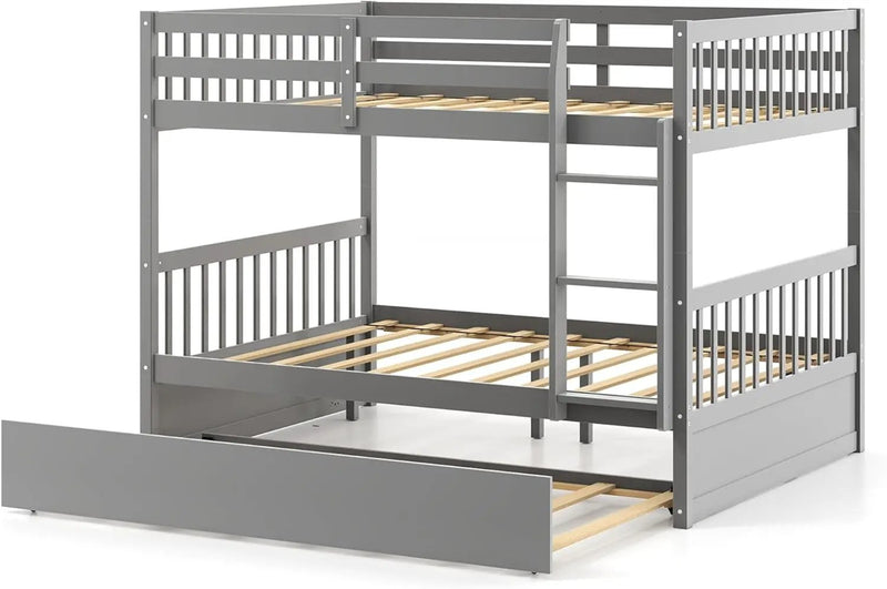 Full over Full Bunk Bed Platform Wood Bed with Ladder by DirectDeals