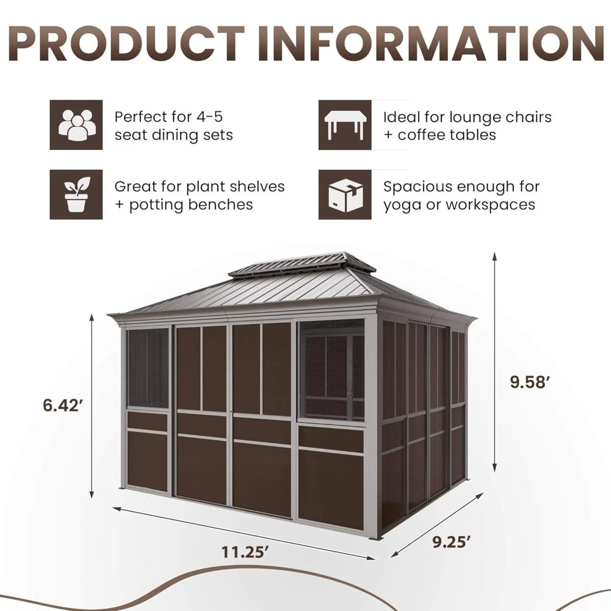 Alora Terrace Fully-Enclosed Outdoor Black Sunroom With Lockable Sliding Doors And Galvanized Double Steel Roof (SAK81634) by SAKSBY WHOLESALE