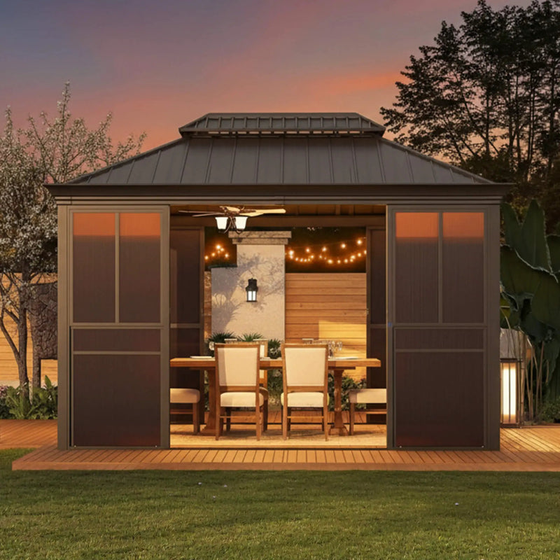Alora Terrace Fully-Enclosed Outdoor Black Sunroom With Lockable Sliding Doors And Galvanized Double Steel Roof (SAK81634) by SAKSBY WHOLESALE
