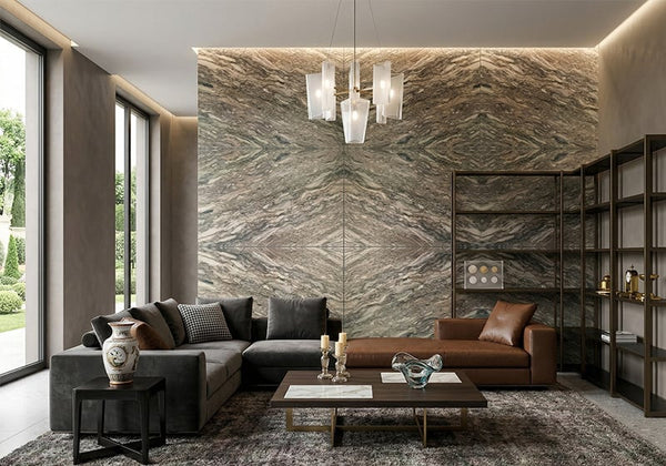 Fusion Green Polished Quartzite Slab Random room scene