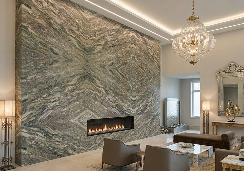 Fusion Green Polished Quartzite Slab Random room scene 2