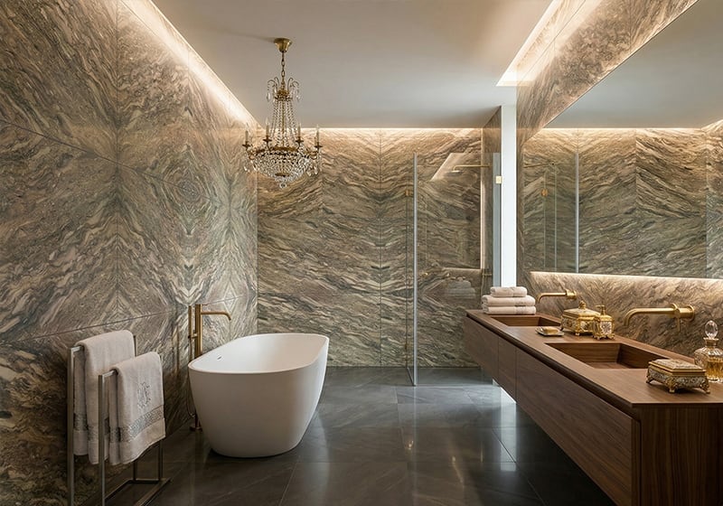 Fusion Green Polished Quartzite Slab Random room scene 4