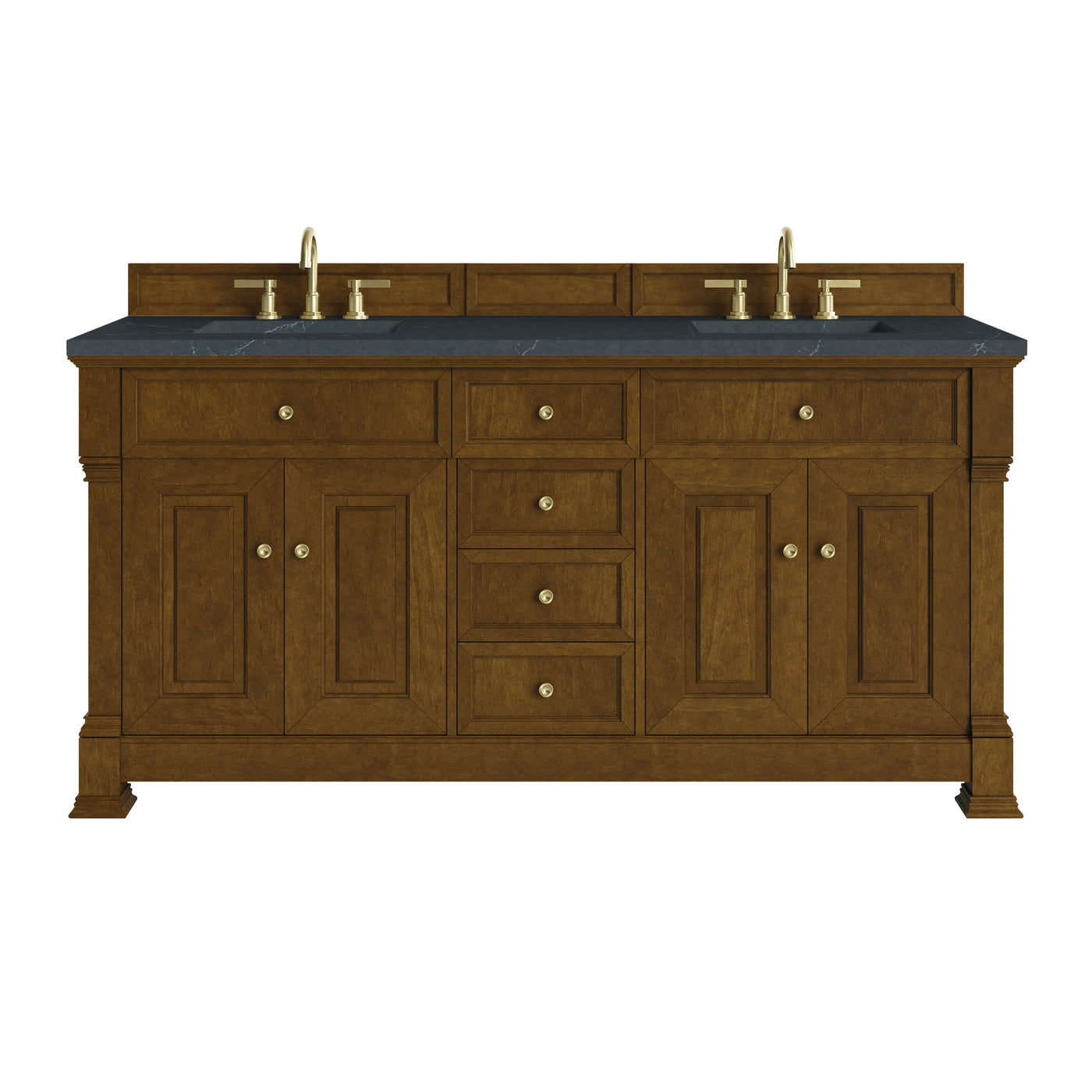 James Martin Brookfield 72" Double Bathroom Vanity, Honey Oak with Charcoal Soapstone countertop