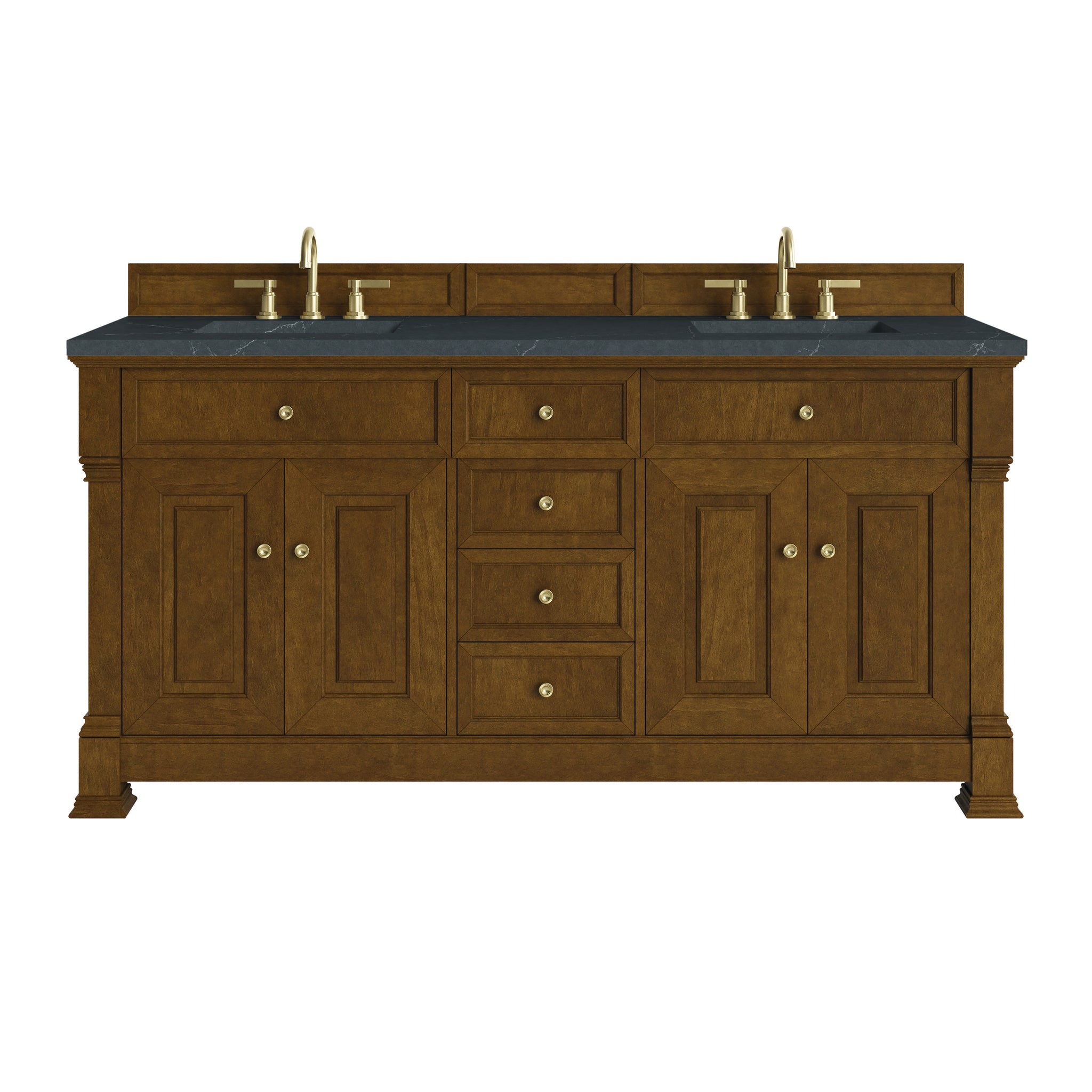 James Martin Brookfield 72" Double Bathroom Vanity, Honey Oak with Charcoal Soapstone countertop