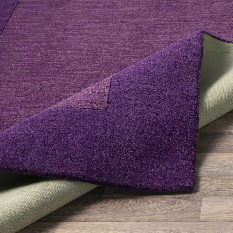 Bordered Solid Plum Purple Wool Rug by Boutique Rugs