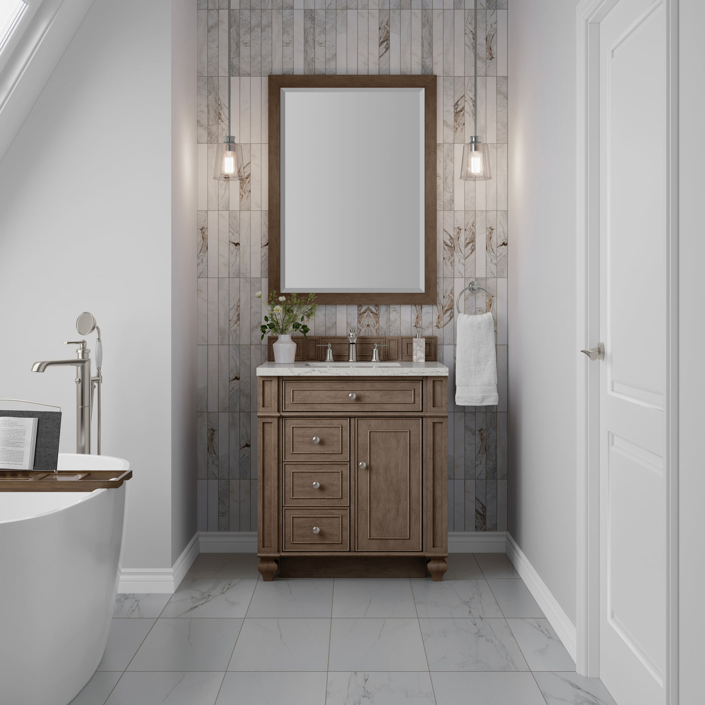 James Martin Bristol 30" Single Bathroom Vanity, Whitewashed Walnut, view 34