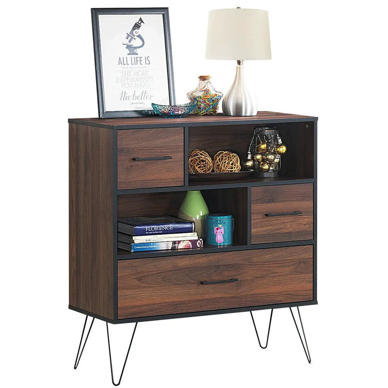 3-Tier Wood Storage Cabinet with Drawers and 4 Metal Legs by DirectDeals