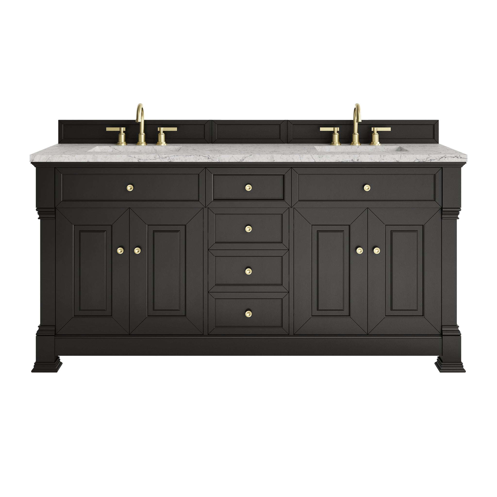 James Martin Brookfield 72" Double Bathroom Vanity, Black Onyx with Eternal Jasmine Pearl (FreePower) countertop