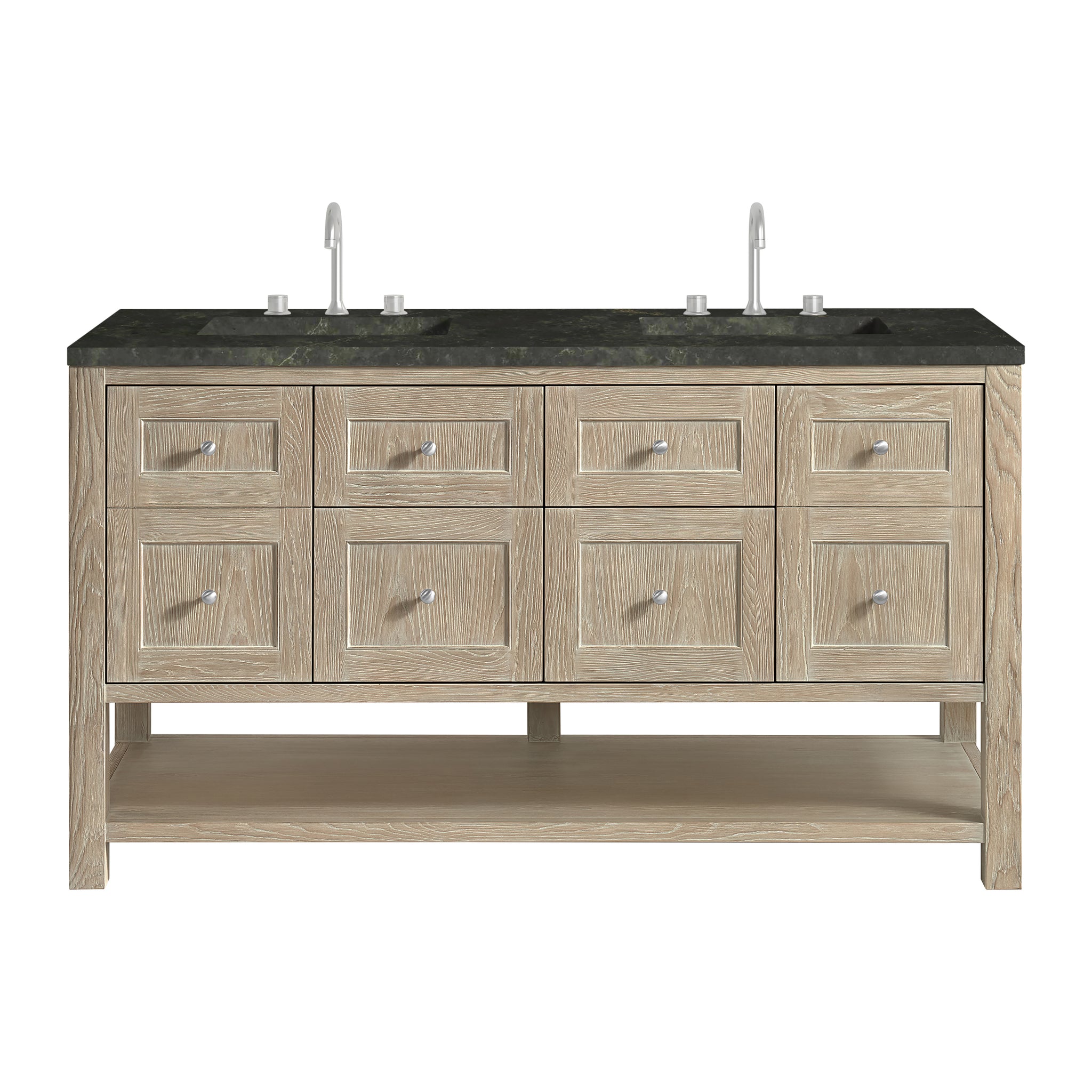 James Martin Breckenridge 60" Double Bathroom Vanity, Whitewashed Oak with Phantome countertop