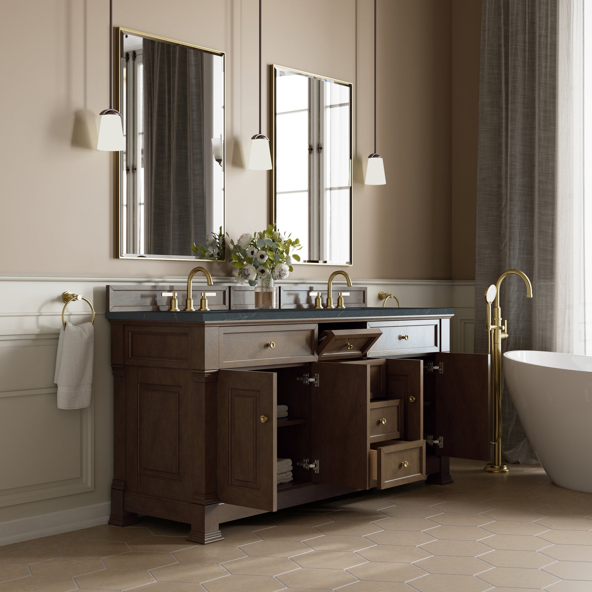 James Martin Brookfield 72" Double Bathroom Vanity, Pecan, view 31