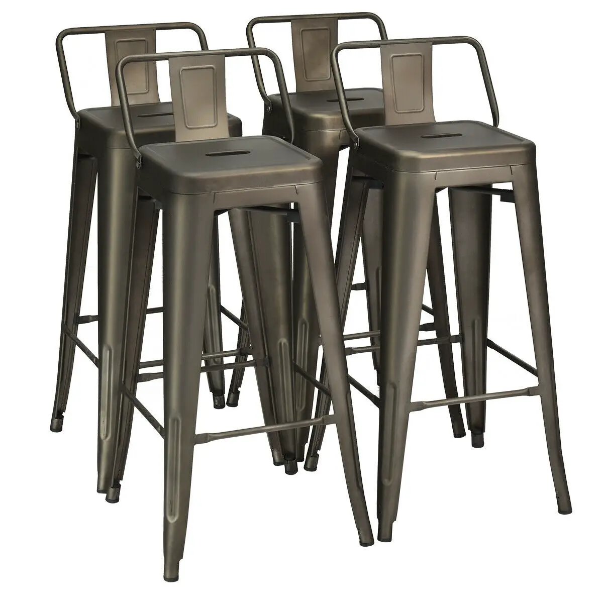 30 Inch Set of 4 Metal Counter Height Barstools with Low Back and Rubber Feet by DirectDeals