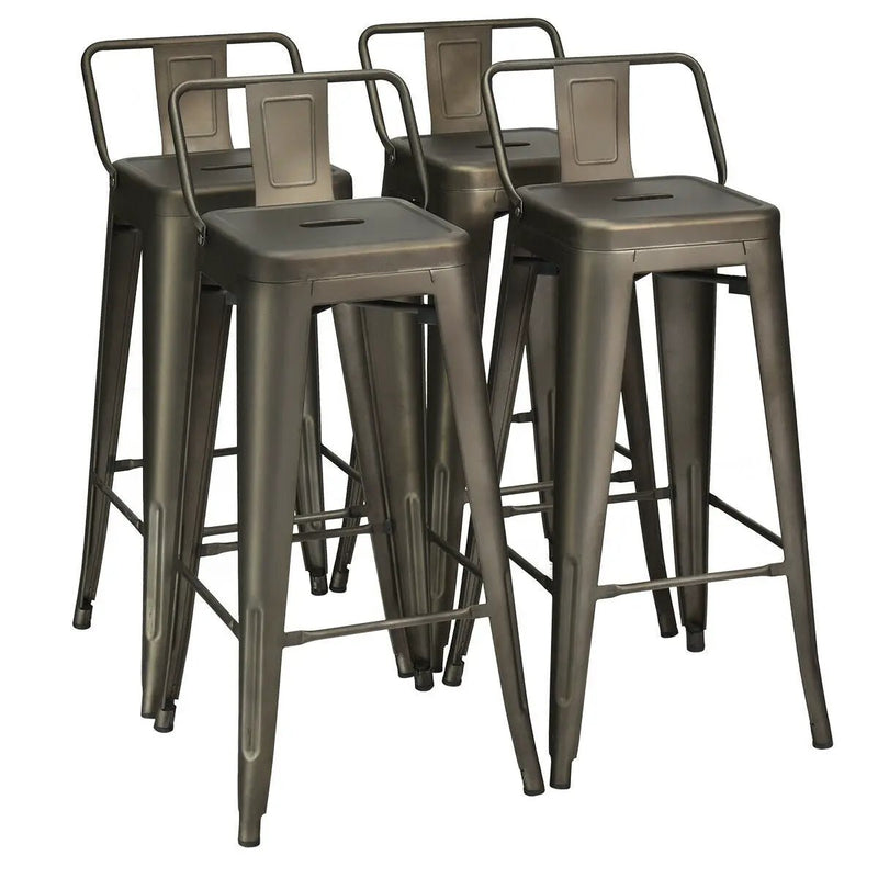 30 Inch Set of 4 Metal Counter Height Barstools with Low Back and Rubber Feet by DirectDeals