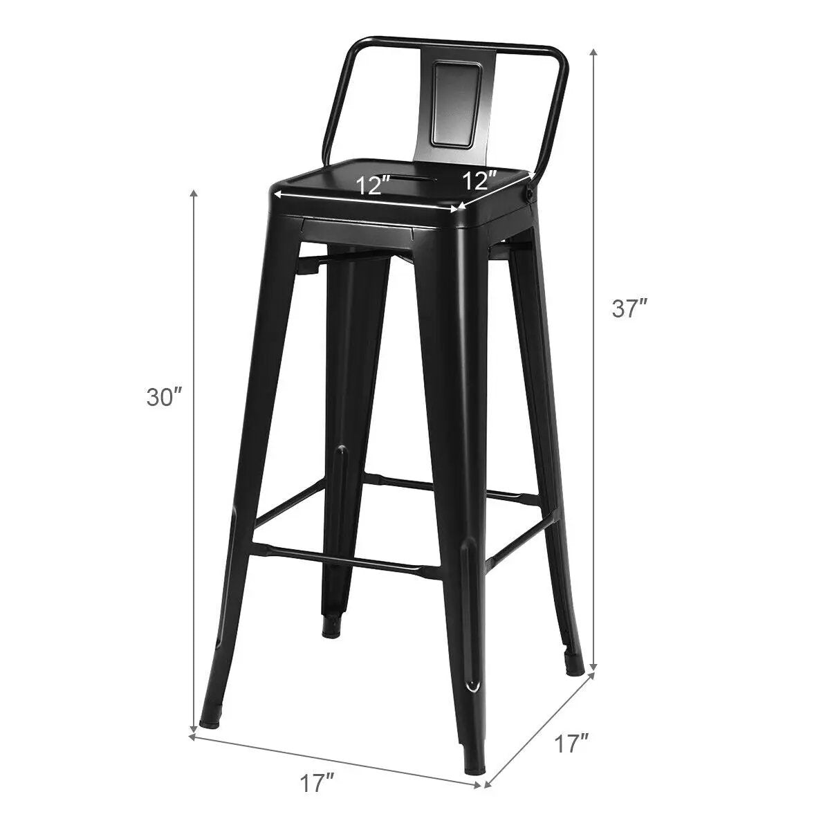 30 Inch Set of 4 Metal Counter Height Barstools with Low Back and Rubber Feet, photo 5 of 9