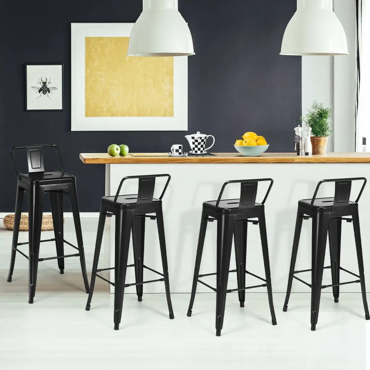 30 Inch Set of 4 Metal Counter Height Barstools with Low Back and Rubber Feet, photo 2 of 9