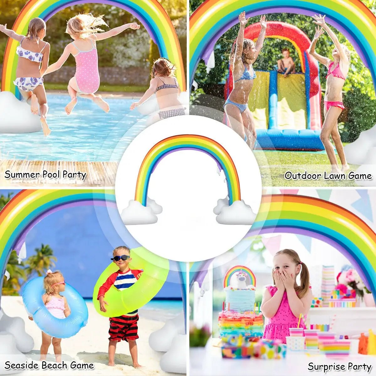 Inflatable Rainbow Sprinkler Backyard Games Outside Water Toy Yard by DirectDeals