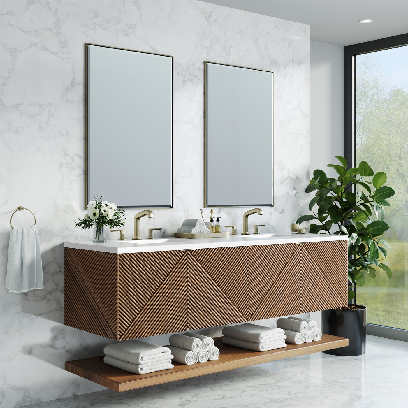 James Martin Marcello 72" Floating Double Bathroom Vanity, Chestnut, view 37
