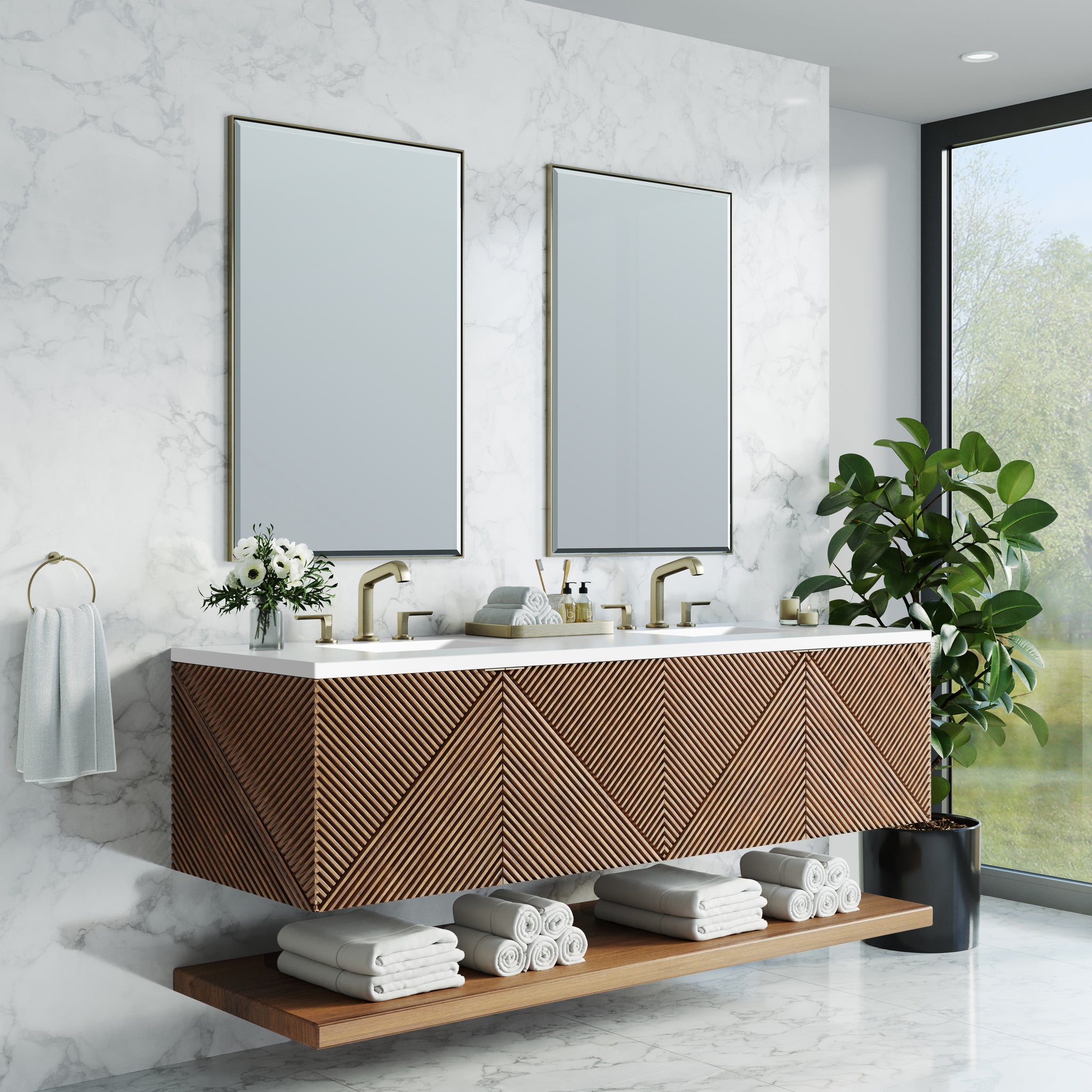 James Martin Marcello 72" Floating Double Bathroom Vanity, Chestnut, view 37
