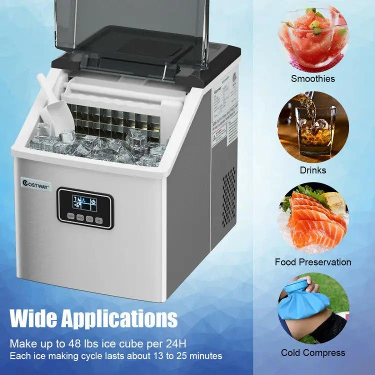 48lbs Stainless Ice Maker with LCD & Self-Cleaning by DirectDeals