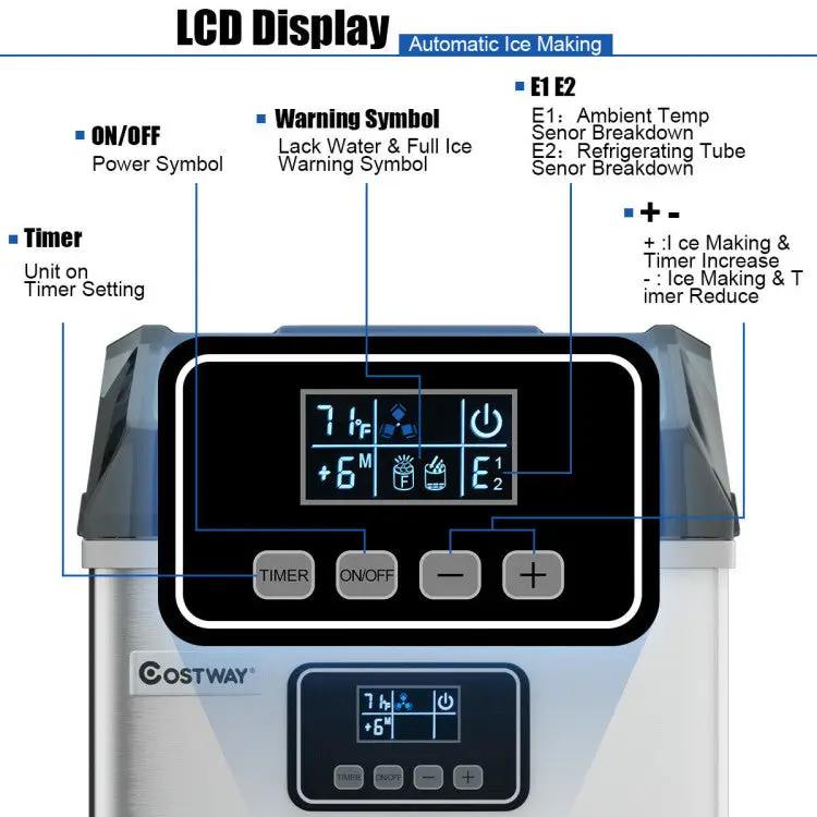 48lbs Stainless Ice Maker with LCD & Self-Cleaning by DirectDeals