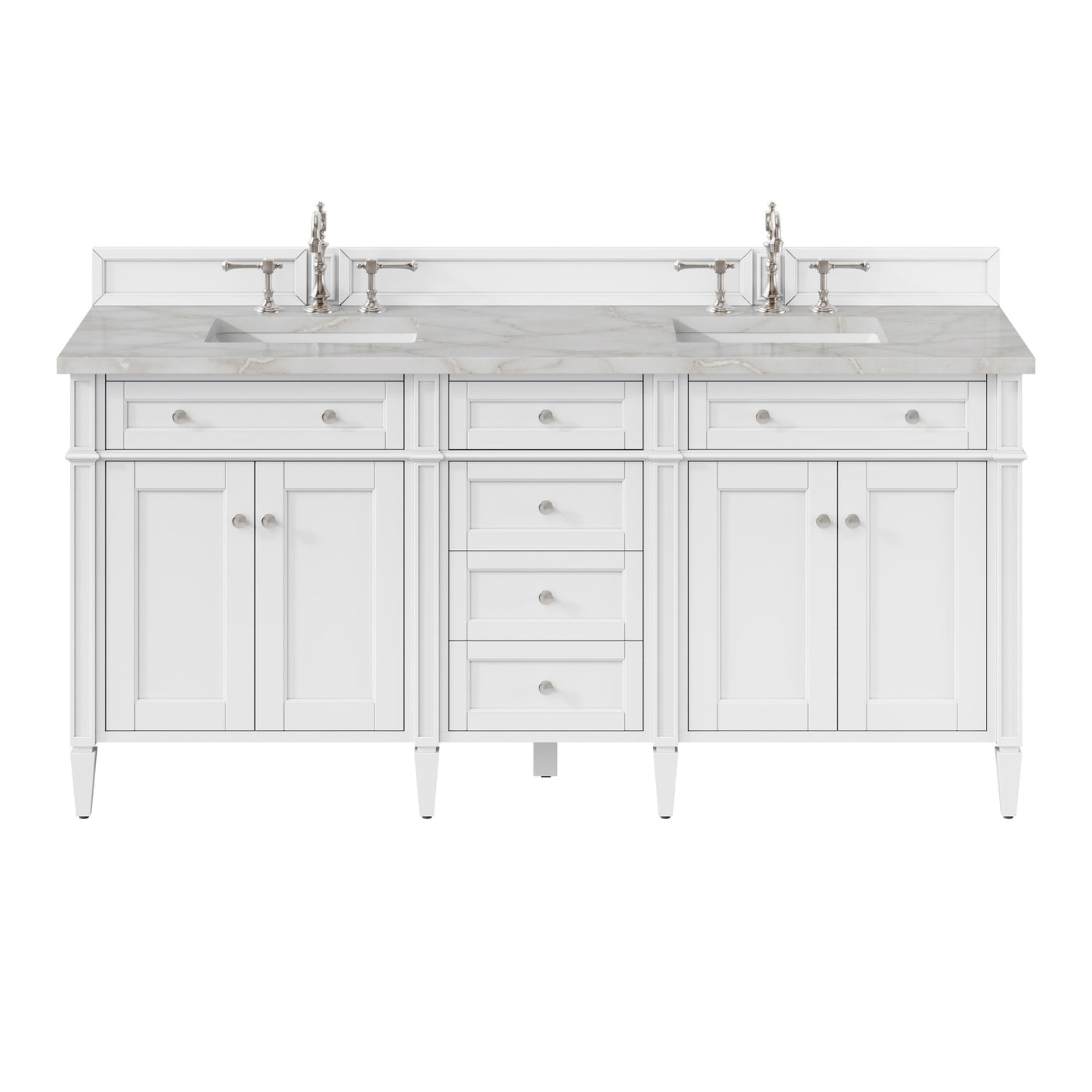 James Martin Brittany 72" Double Bathroom Vanity, Bright White with Victorian Silver countertop
