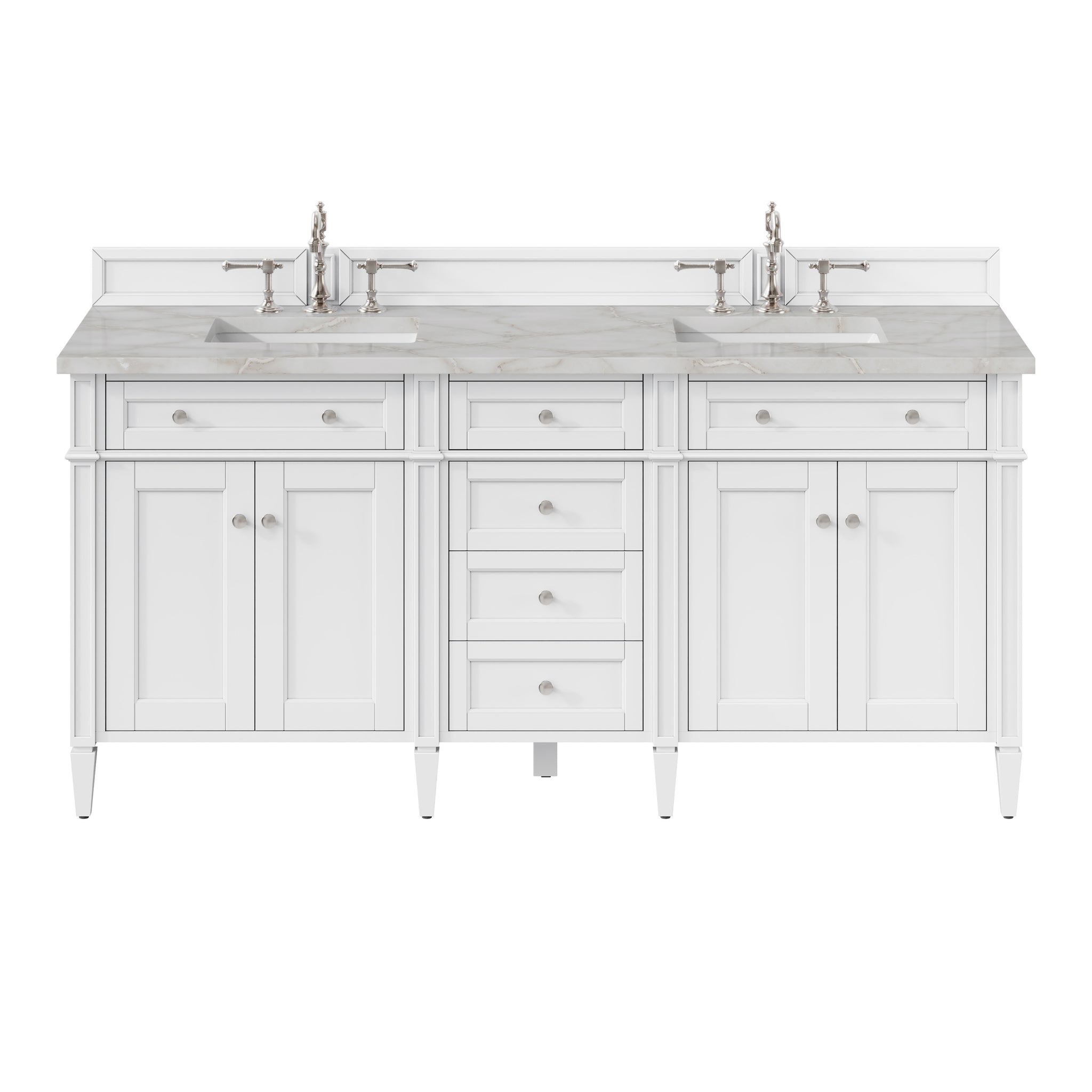 James Martin Brittany 72" Double Bathroom Vanity, Bright White with Victorian Silver countertop