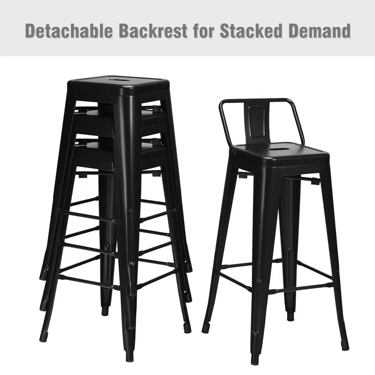 30 Inch Set of 4 Metal Counter Height Barstools with Low Back and Rubber Feet, photo 6 of 9