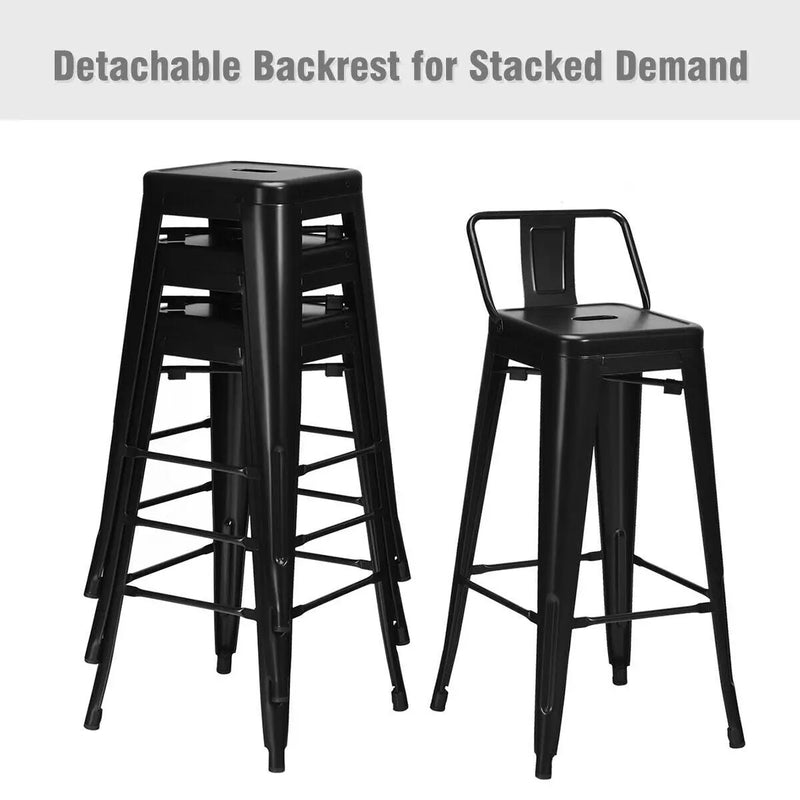 30 Inch Set of 4 Metal Counter Height Barstools with Low Back and Rubber Feet by DirectDeals