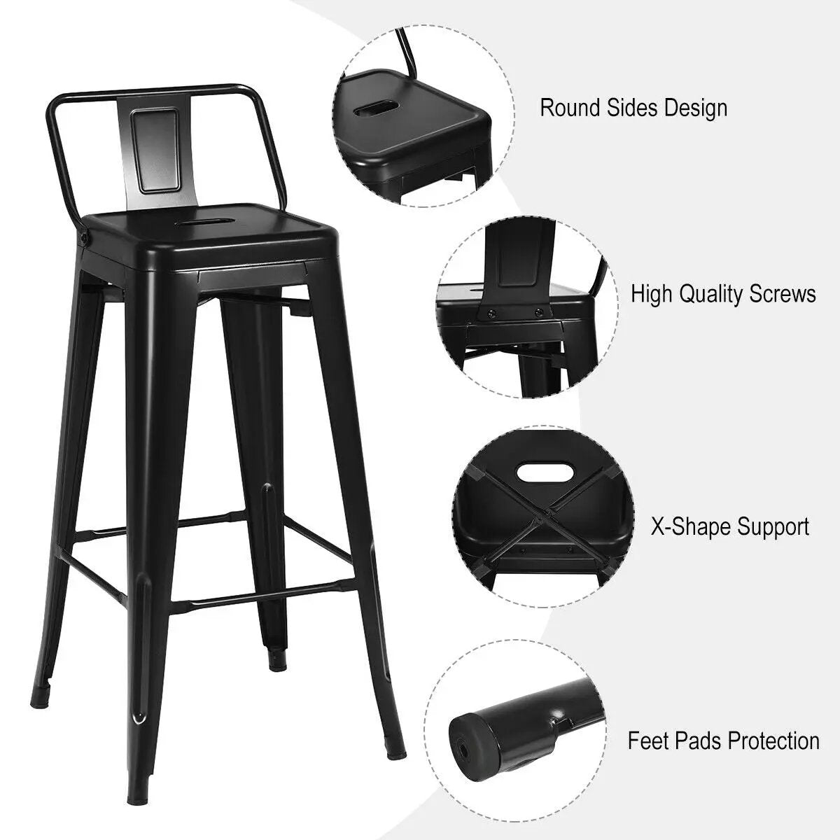 30 Inch Set of 4 Metal Counter Height Barstools with Low Back and Rubber Feet, photo 7 of 9