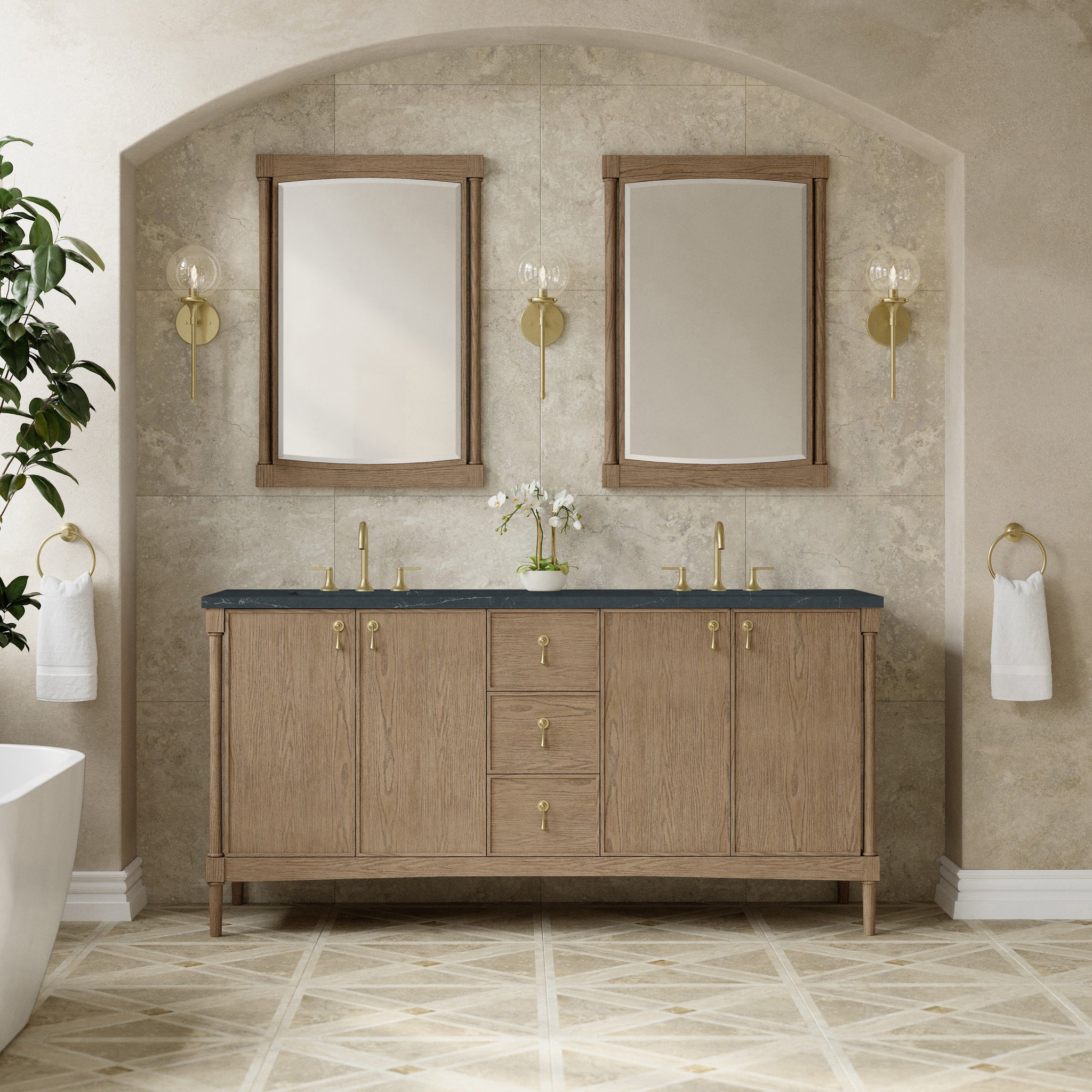 James Martin Kinnsden 72" Double Bathroom Vanity, Weathered Oak, view 34