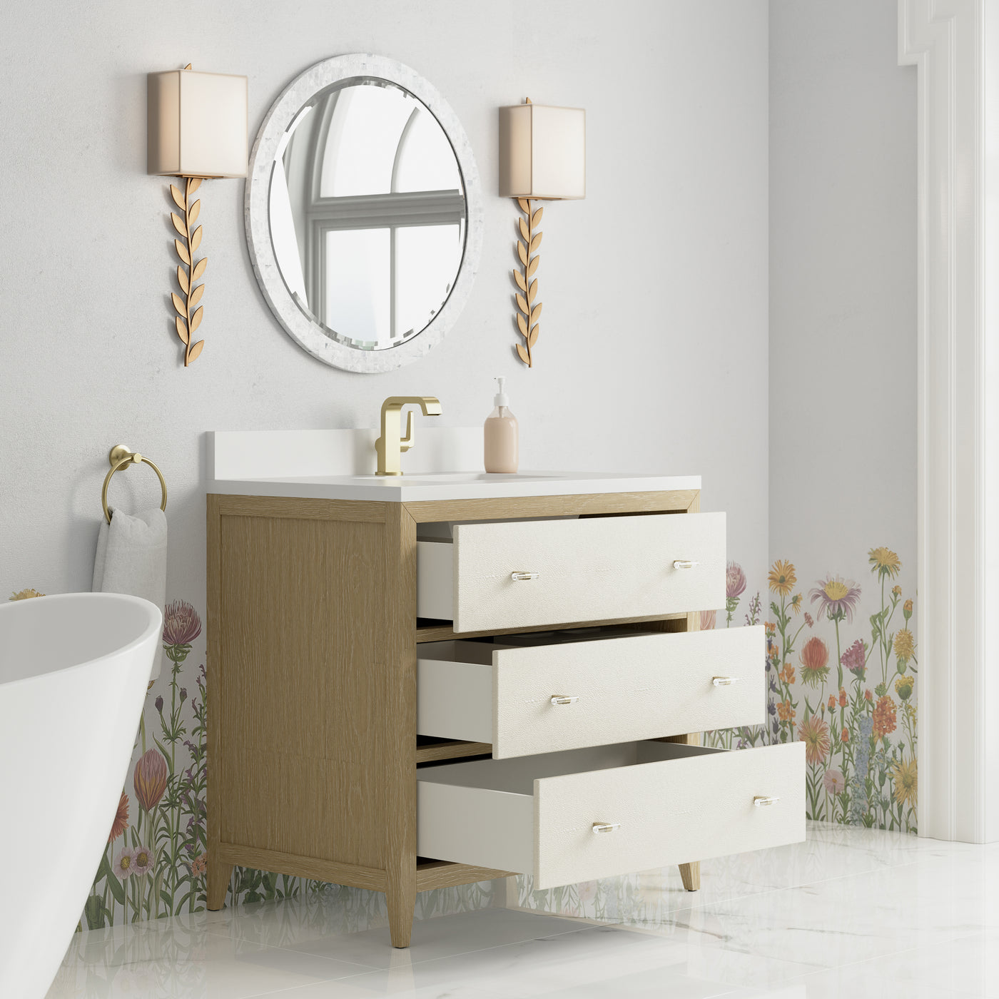 James Martin Celeste 36" Single Bathroom Vanity, Sunwashed Oak with Embossed Shagreen Drawer Fronts, view 28