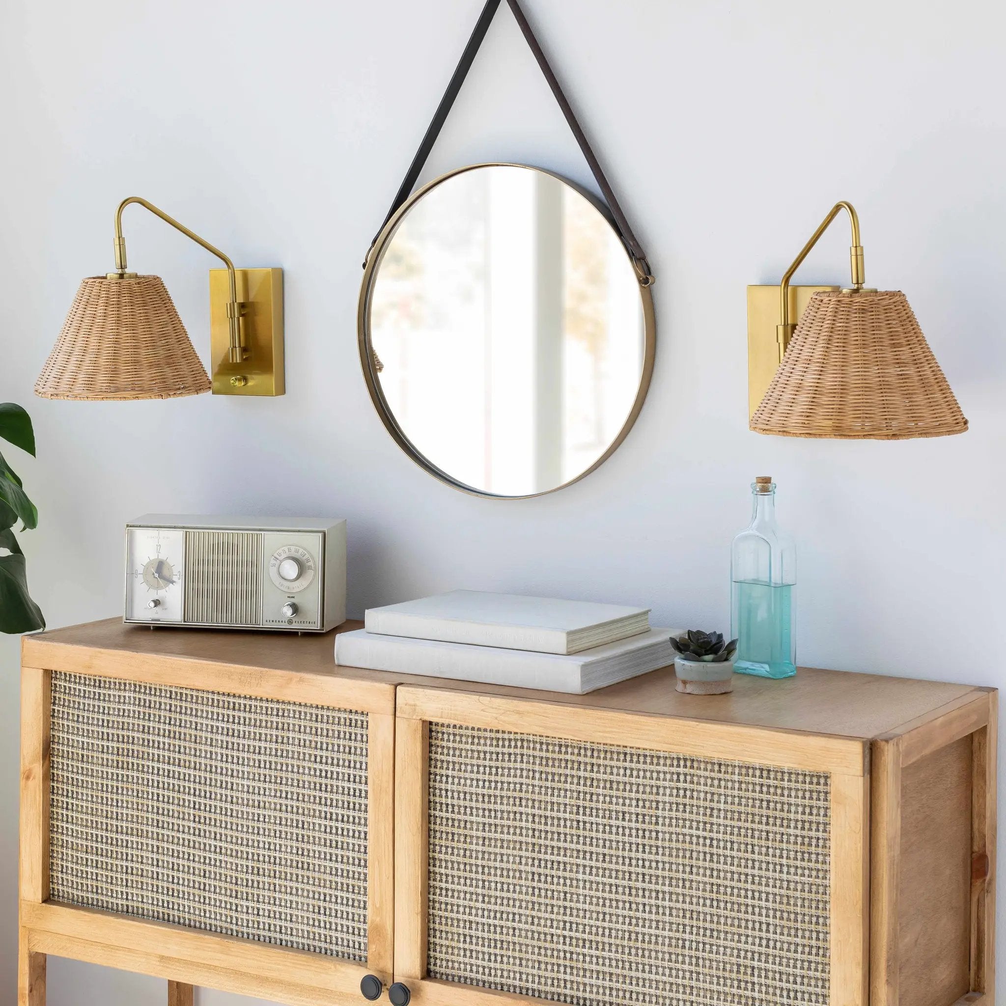 Gabas Gold Iron Rattan Wall Sconces by Boutique Rugs